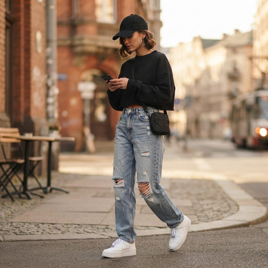 Pull&Bear fekete női laza crop pulóver - XS