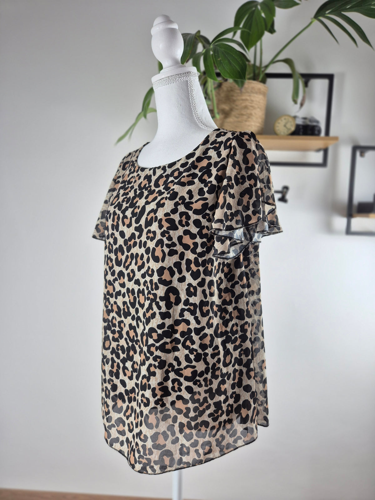 Made in Italy leopárdmintás muszlin felső fekete béléssel - L/XL