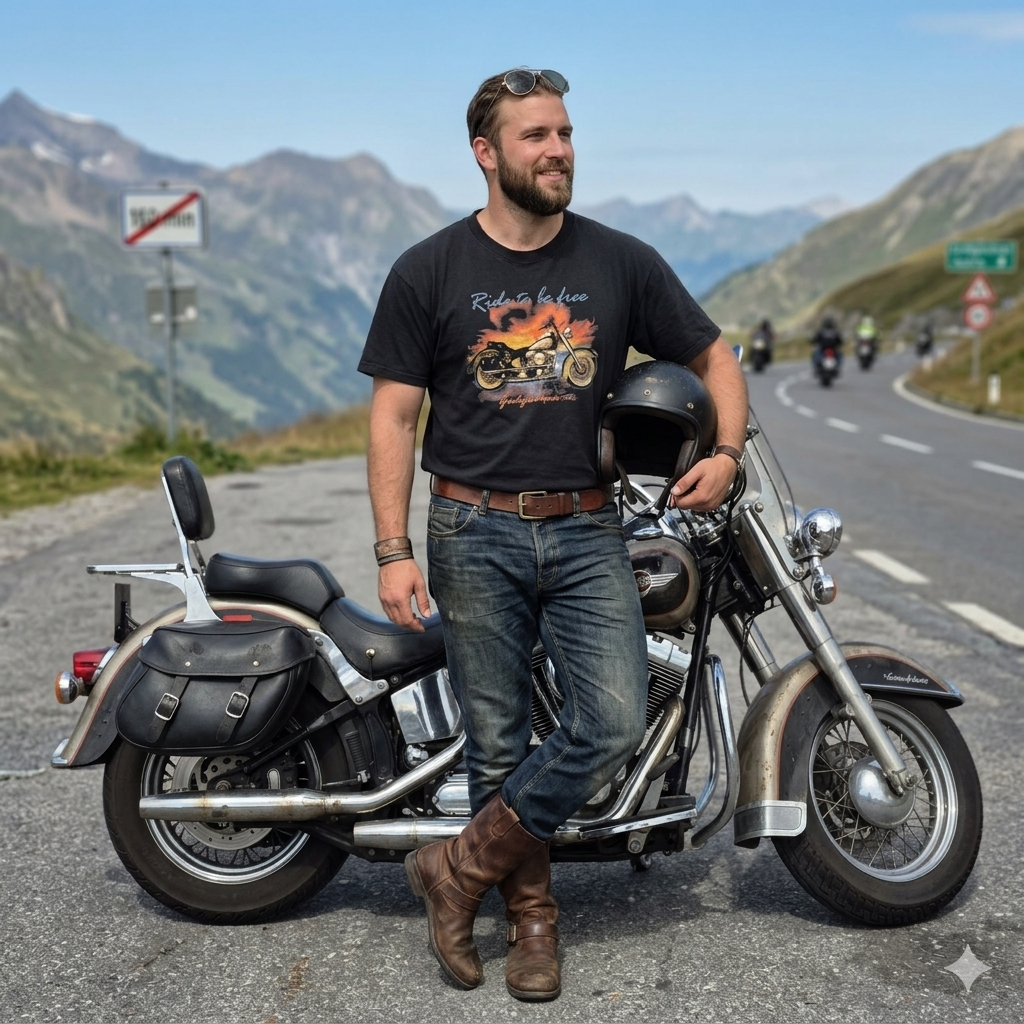 Classic Line „Ride to be Free” motoros férfi póló – XL