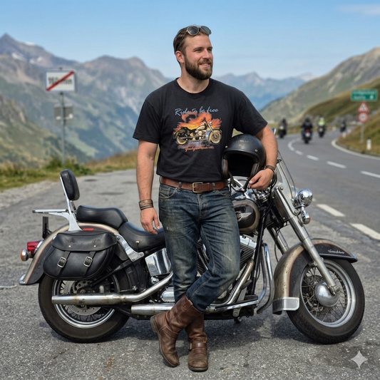 Classic Line „Ride to be Free” motoros férfi póló – XL