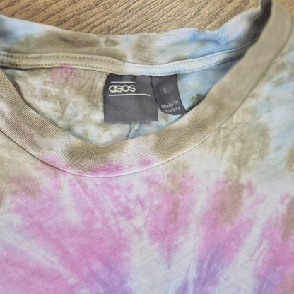 ASOS kék-rózsaszín férfi batikolt hosszú ujjú póló - L