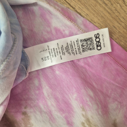 ASOS kék-rózsaszín férfi batikolt hosszú ujjú póló - L