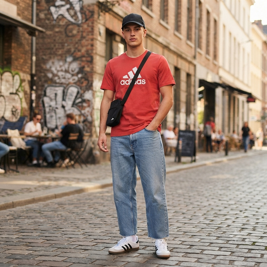 Adidas piros férfi sport póló - S