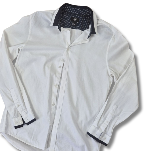 H&M Slim Fit mintás gallérú férfi fehér ing - M