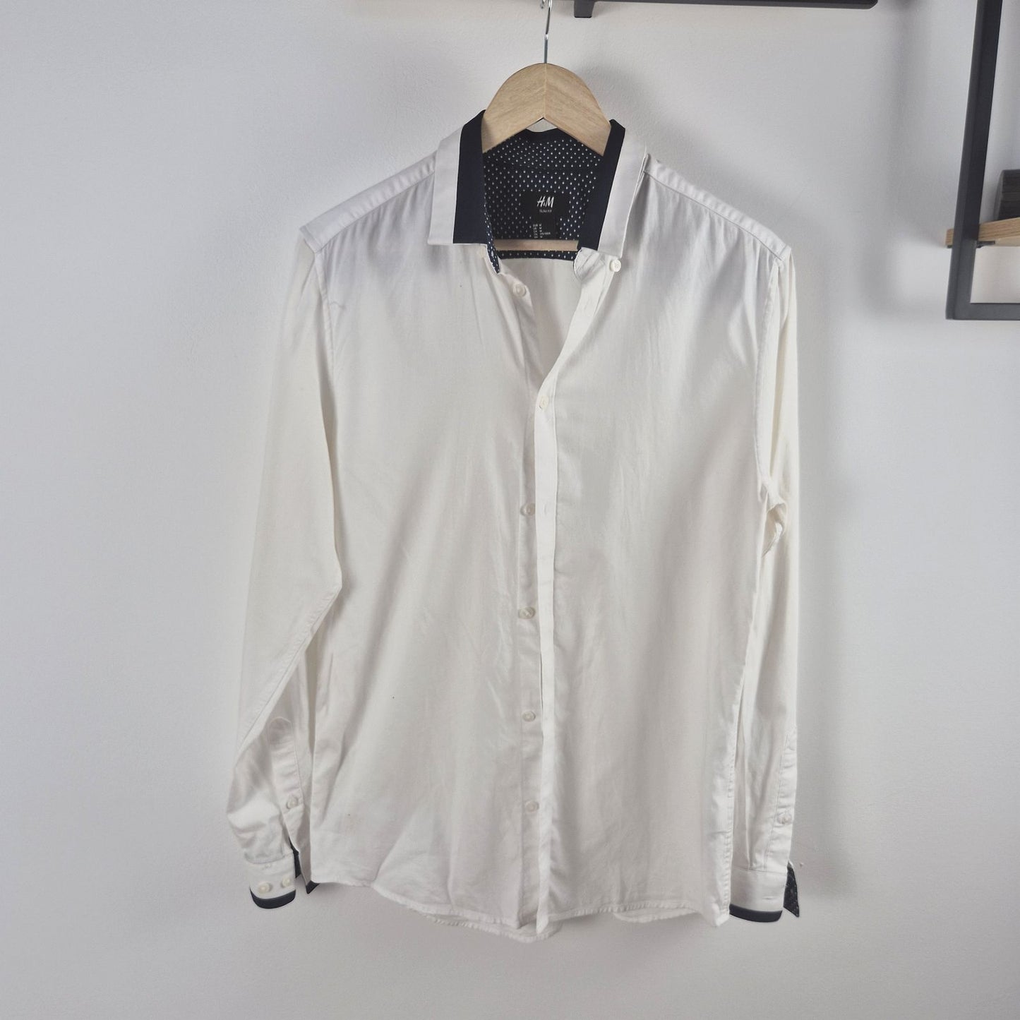 H&M Slim Fit mintás gallérú férfi fehér ing - M