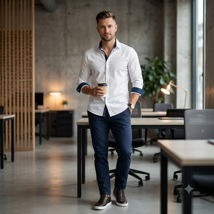 H&M Slim Fit mintás gallérú férfi fehér ing - M