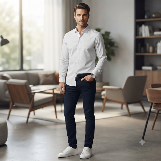 H&M fehér-fekete mintás férfi slim fit ing - M