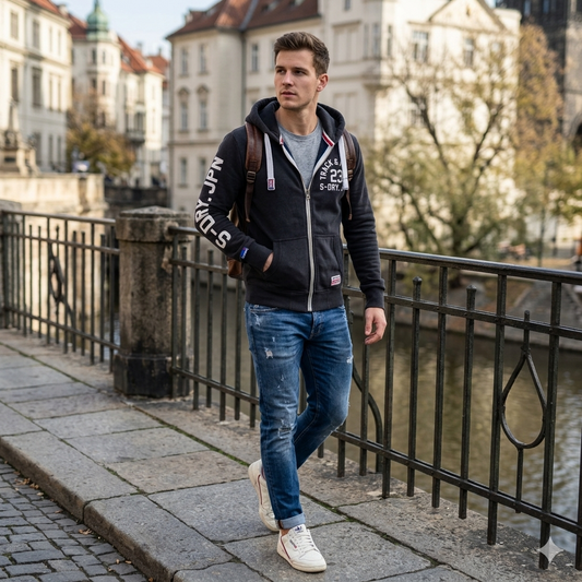 Superdry fekete férfi cipzáros pulóver - L