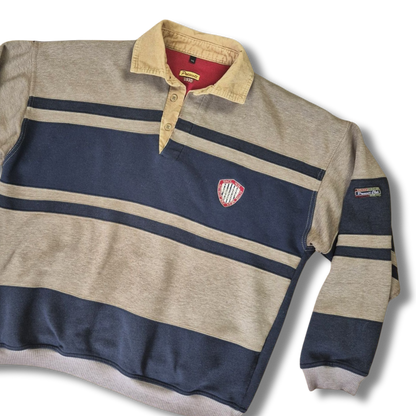 Prescott 1935 vintage rugby csíkos pulóver kordbársony gallérral - XXL