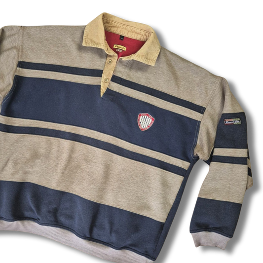 Prescott 1935 vintage rugby csíkos pulóver kordbársony gallérral - XXL