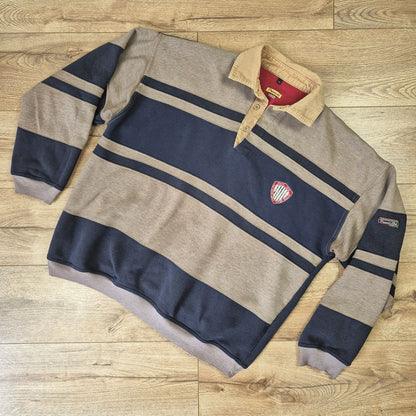 Prescott 1935 vintage rugby csíkos pulóver kordbársony gallérral - XXL