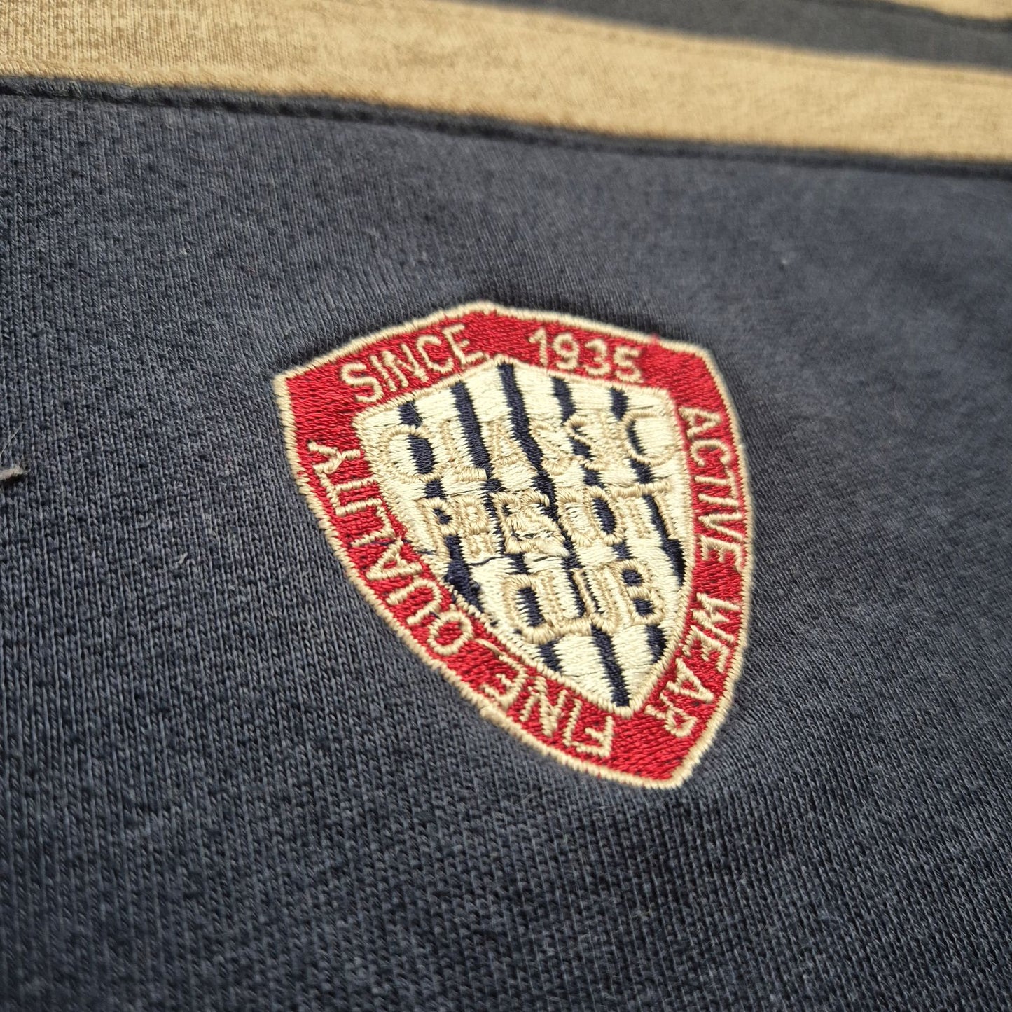 Prescott 1935 vintage rugby csíkos pulóver kordbársony gallérral - XXL