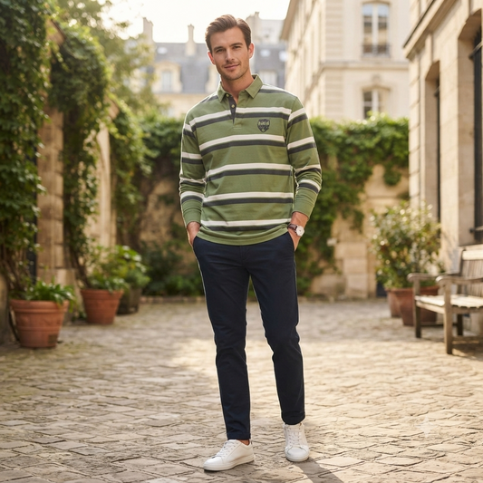 Tailor & Son zöld férfi hosszú ujjú galléros póló - 2XL
