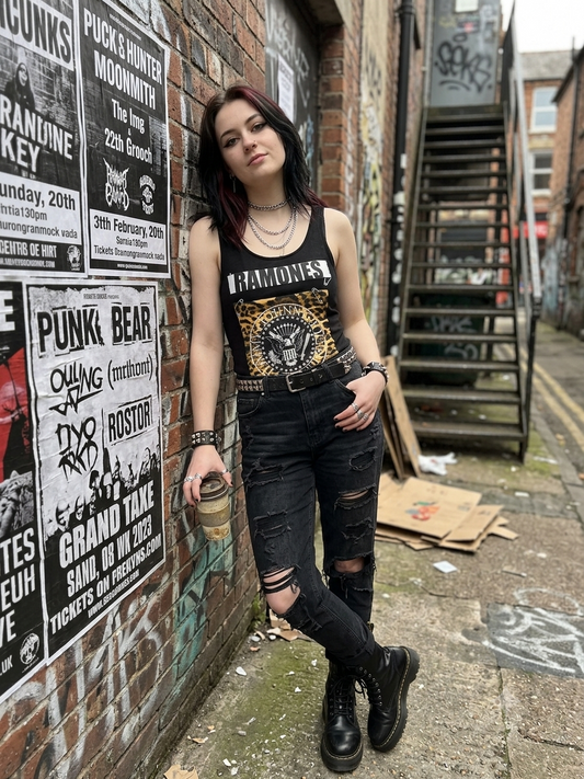 Ramones fekete női ujjatlan felső - XS