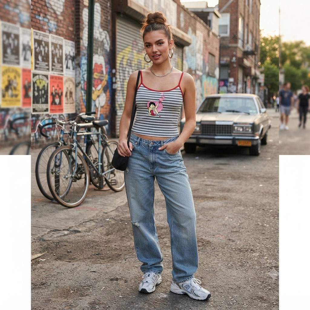 Vintage Betty Boop csíkos top - L