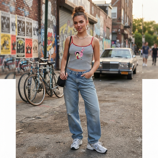 Vintage Betty Boop csíkos top - L