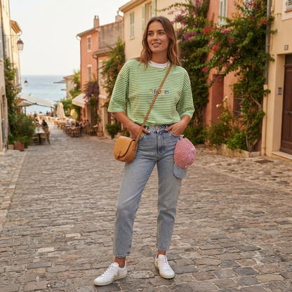 Avec Brio vintage zöld csíkos női felső - L