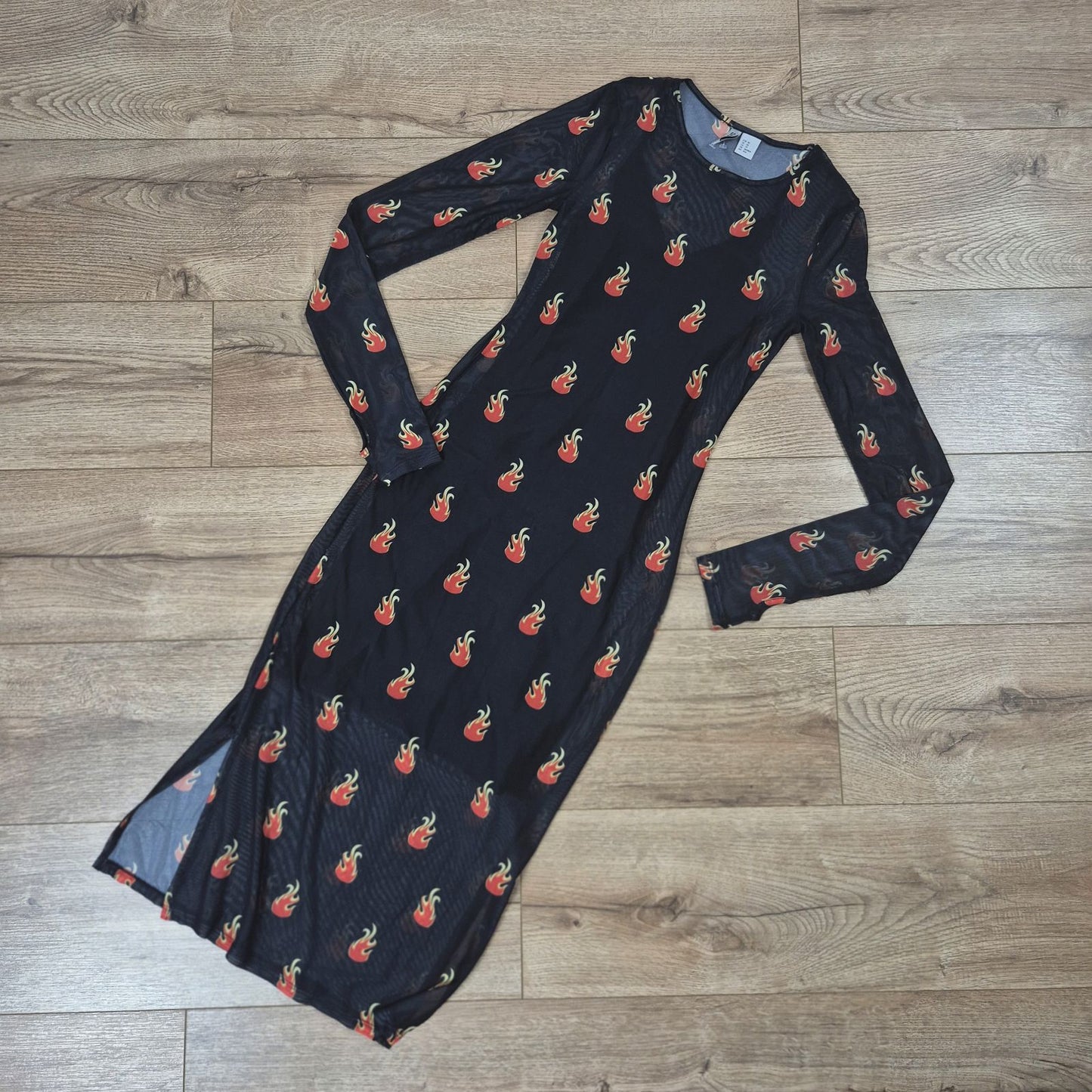 H&M Divided lángmintás hálós hosszú ujjú maxi ruha - XS