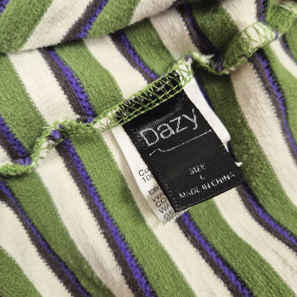 Dazy női zöld-lila csíkos hímzett póló - L