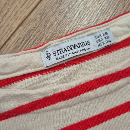 Stradivarius piros csíkos női hosszú ujjú felső - XS