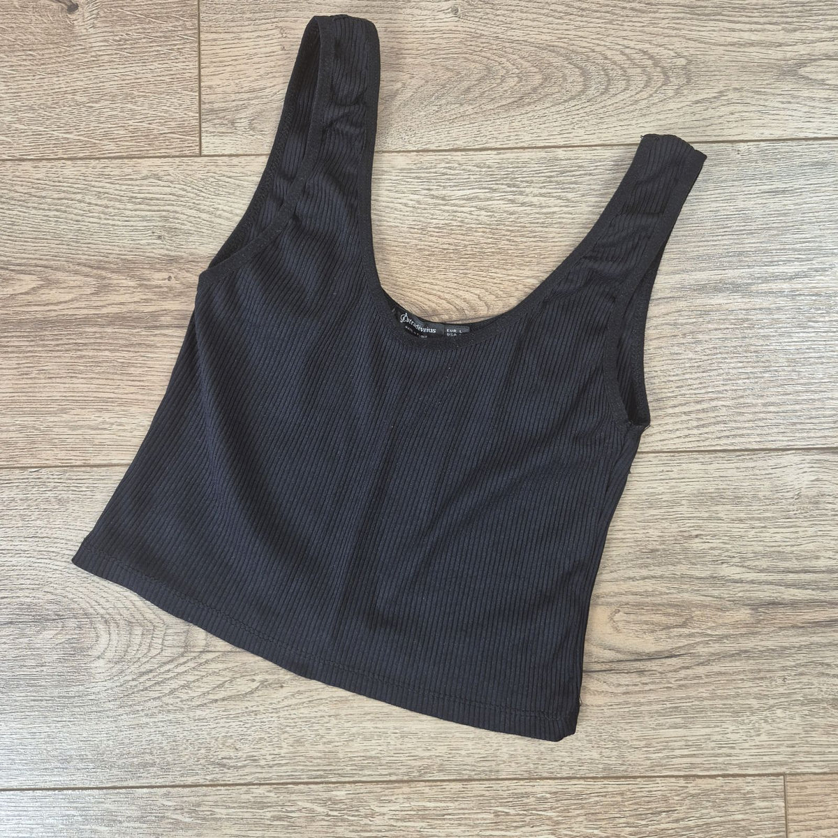 Stradivarius fekete női bordás crop top - L
