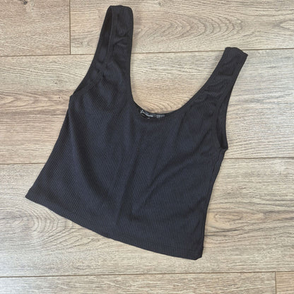Stradivarius fekete női bordás crop top - L