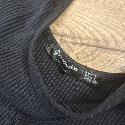 Stradivarius fekete női bordás crop top - L