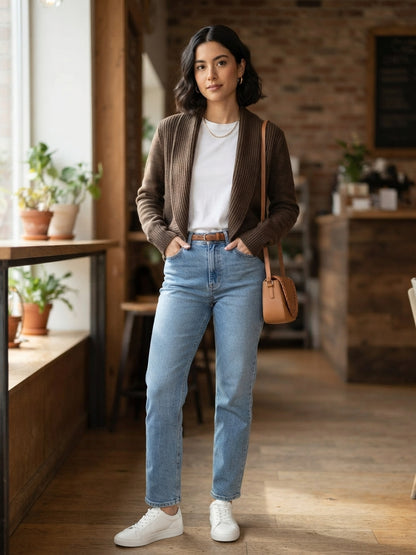 H&M Basic barna nyitott kötött kardigán - M