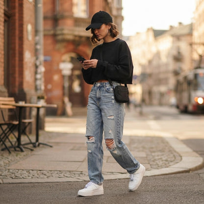 Pull&Bear fekete női laza crop pulóver - XS