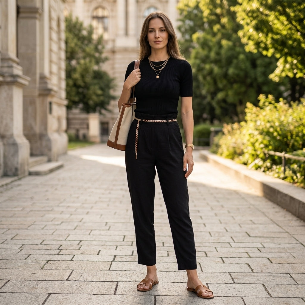 H&M fekete magas derekú 100% viszkóz női nadrág - S (36)