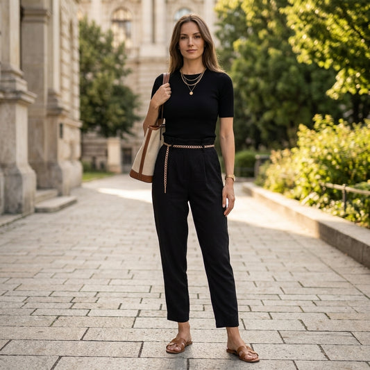 H&M fekete magas derekú 100% viszkóz női nadrág - S (36)