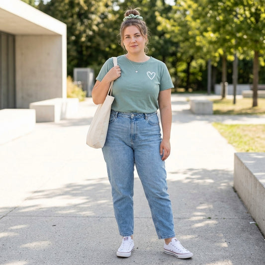 Mentazöld női szív mintás pamut póló - XL