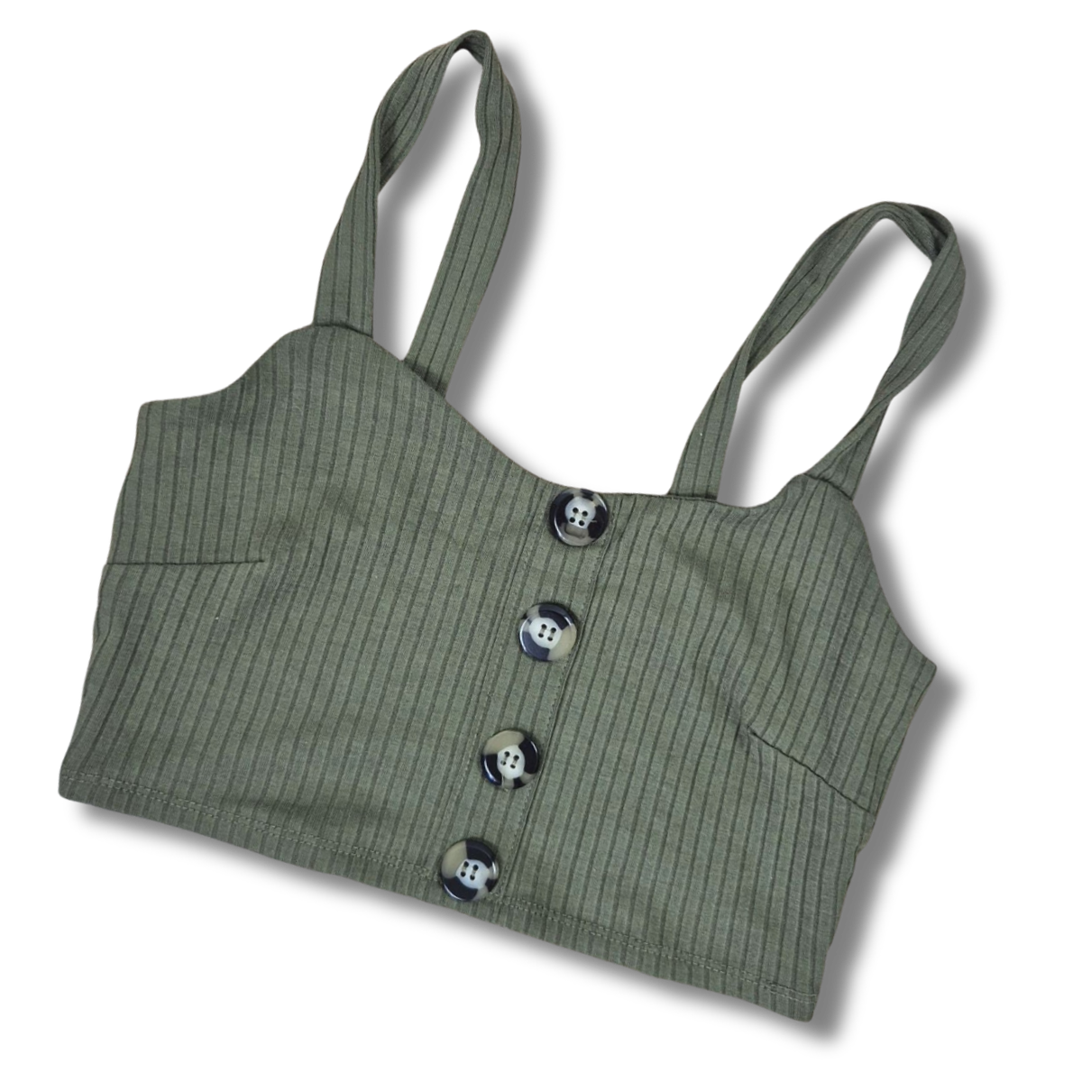 Tally Weijl khaki női gombos bordás crop top - XS