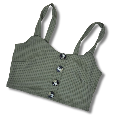 Tally Weijl khaki női gombos bordás crop top - XS