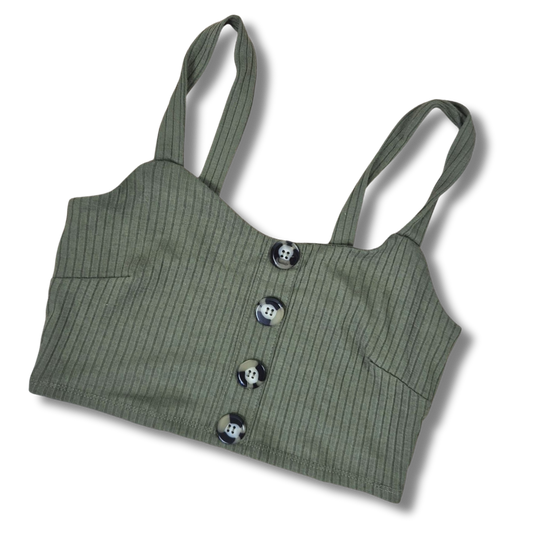 Tally Weijl khaki női gombos bordás crop top - XS