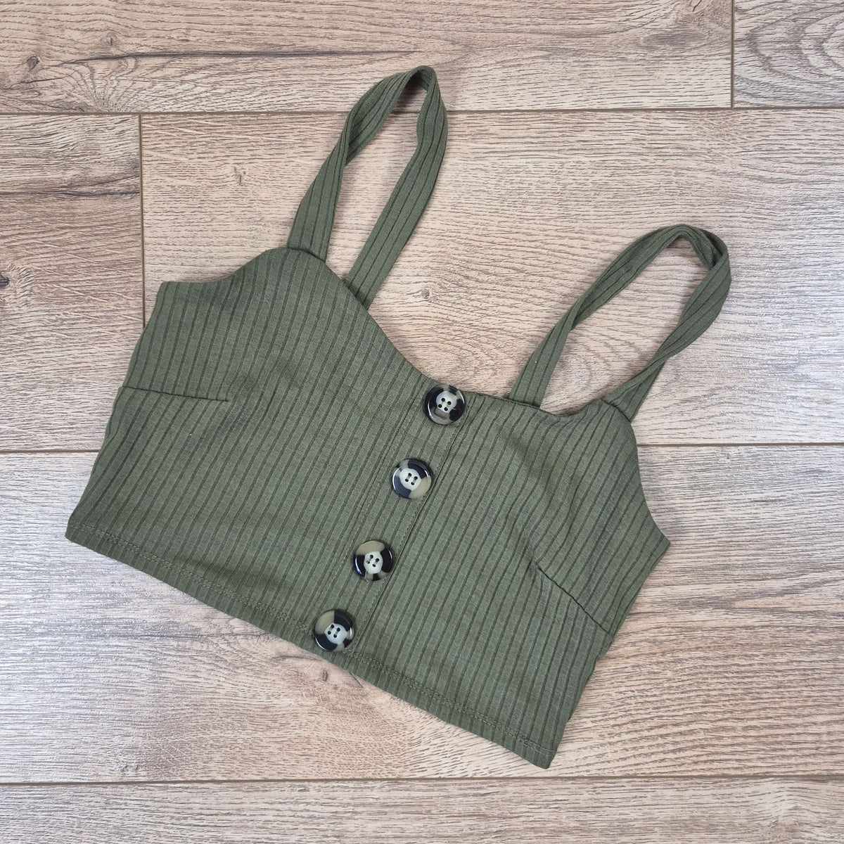 Tally Weijl khaki női gombos bordás crop top - XS