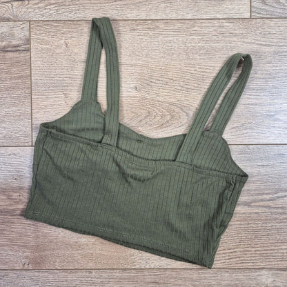 Tally Weijl khaki női gombos bordás crop top - XS