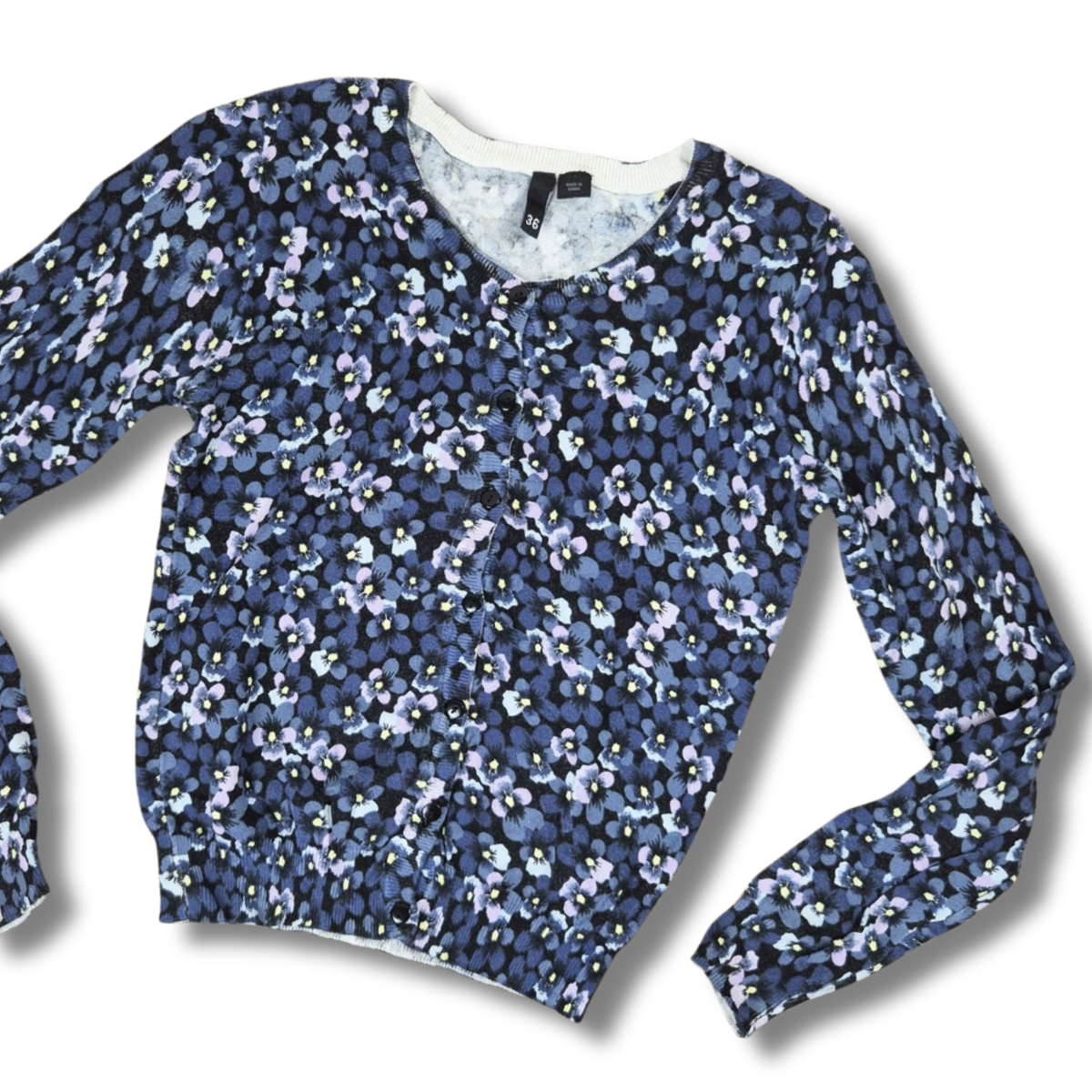 H&M kék virágmintás gombos női pamut kardigán - S (36)