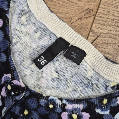 H&M kék virágmintás gombos női pamut kardigán - S (36)