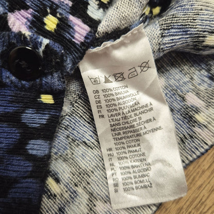 H&M kék virágmintás gombos női pamut kardigán - S (36)