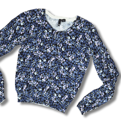 H&M kék virágmintás gombos női pamut kardigán - S (36)