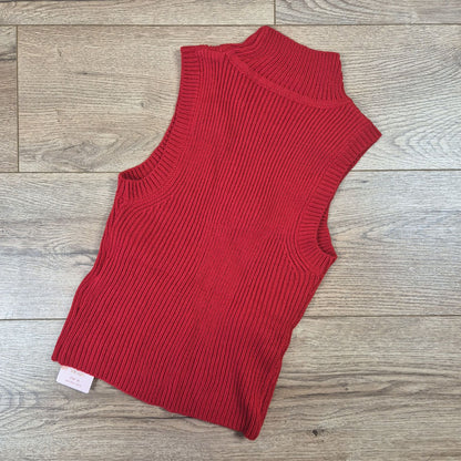 SHEIN MOD piros 3D virágos kötött ujjatlan felső (új, címkés) - S (36)