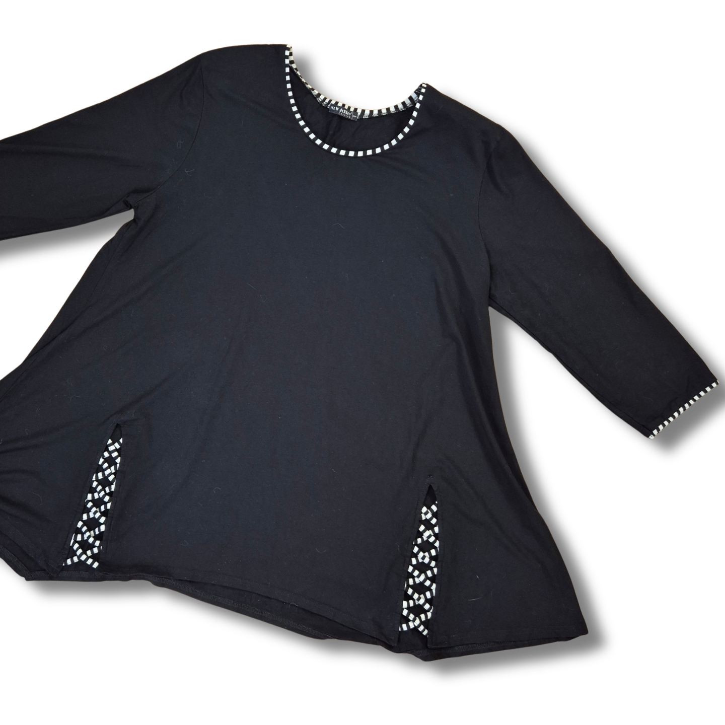 New Jersey fekete mintás betétes hosszított tunika - 3XL