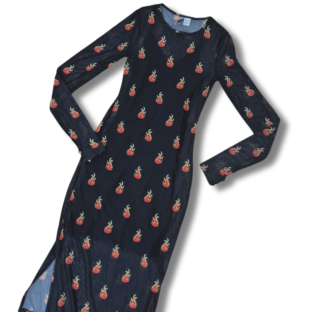 H&M Divided lángmintás hálós hosszú ujjú maxi ruha - XS