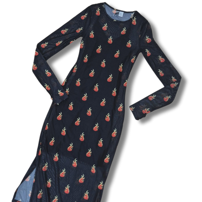 H&M Divided lángmintás hálós hosszú ujjú maxi ruha - XS