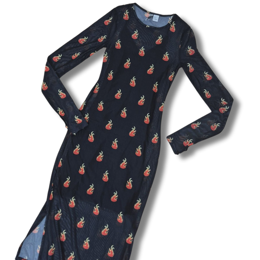 H&M Divided lángmintás hálós hosszú ujjú maxi ruha - XS